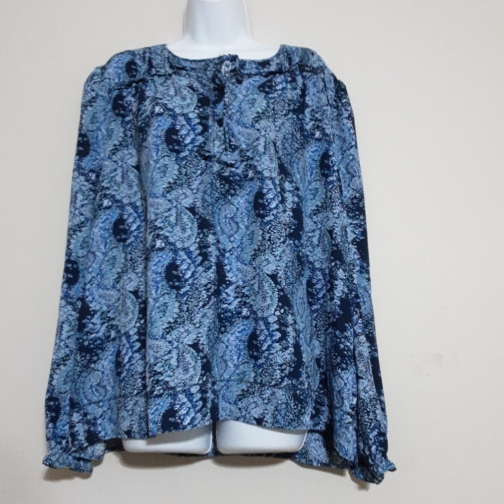 Joie Peasant blouse top Blue Patterned Women Bleu XL casual vacation office boho - Picture 11 of 12